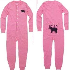 Hatley Adult Classic Pink Bear Bum Onesie with Bum Flap and Black Bear Unisex